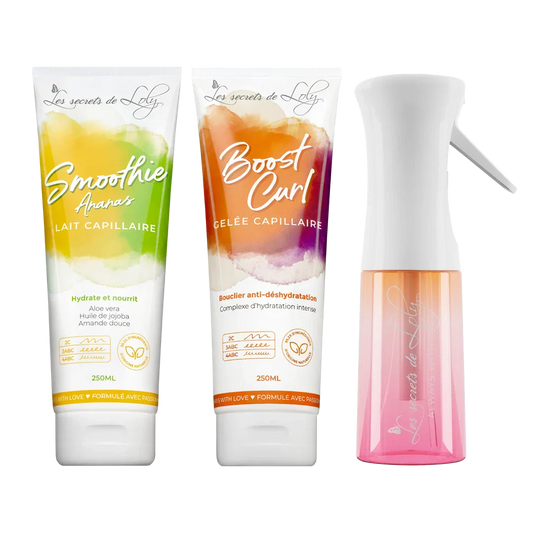 Starter Pack Cheveux Frisés - Lait sans rinçage, gelée coiffante & vaporisateur